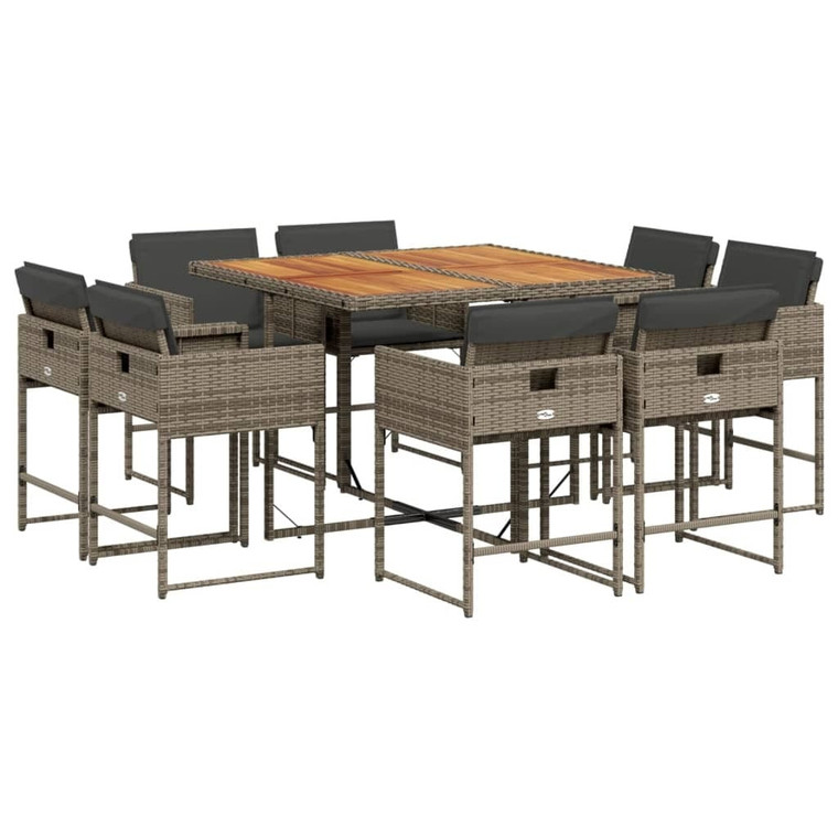 9 Piece Patio Dining Set with Cushions Gray Poly Rattan A949-3278149