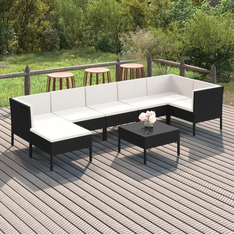 8 Piece Patio Lounge Set with Cushions Poly Rattan Black A949-3094412