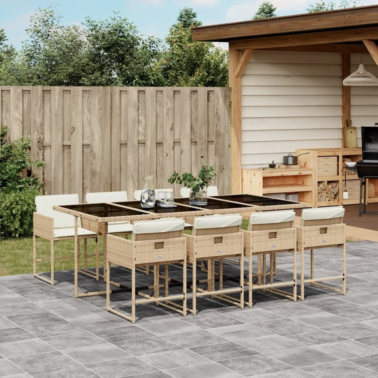 9 Piece Patio Dining Set with Cushions Beige Poly Rattan A949-3278049