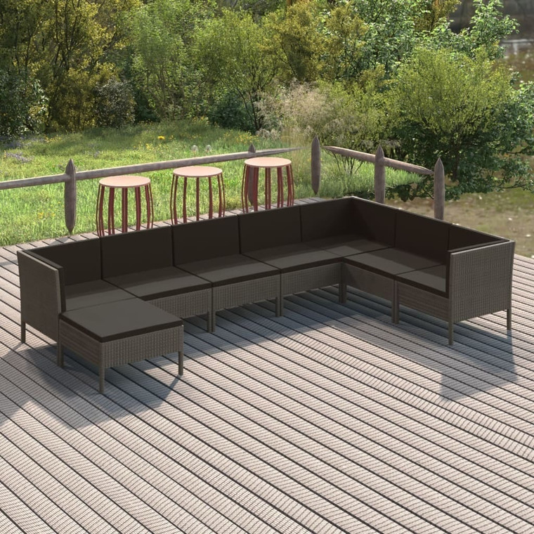 8 Piece Patio Lounge Set with Cushions Poly Rattan Gray A949-3094422