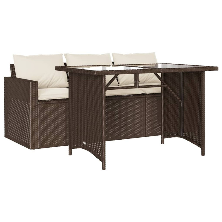 2 Piece Patio Dining Set with Cushions Brown Poly Rattan A949-366330