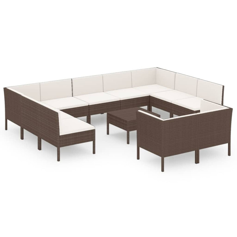 12 Piece Patio Lounge Set with Cushions Poly Rattan Brown A949-3094619