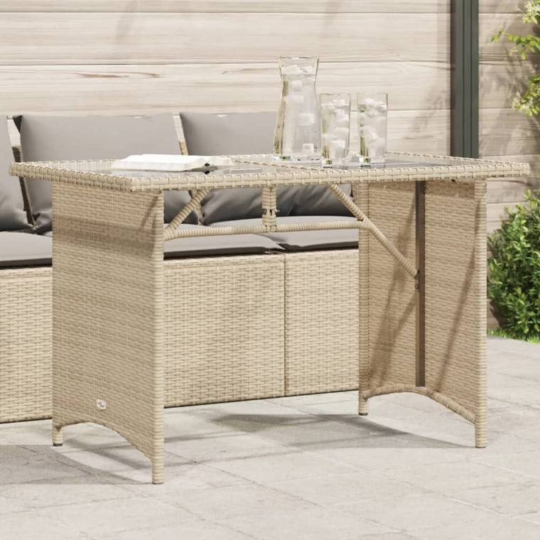 Patio Table with Glass Top Beige 43.3"x26.8"x27.6" Poly Rattan A949-366353
