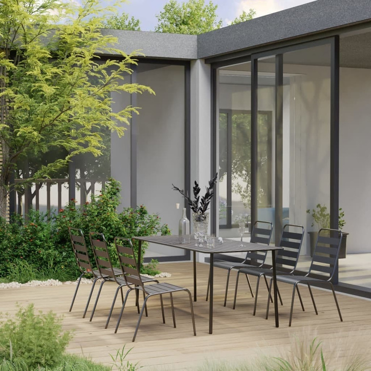 7 Piece Patio Dining Set Steel Dark Gray A949-3074477