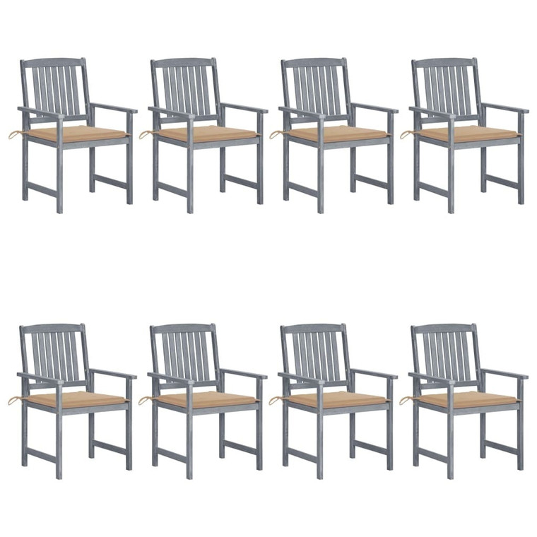 Patio Chairs with Cushions 8 pcs Solid Acacia Wood Gray A949-3078225