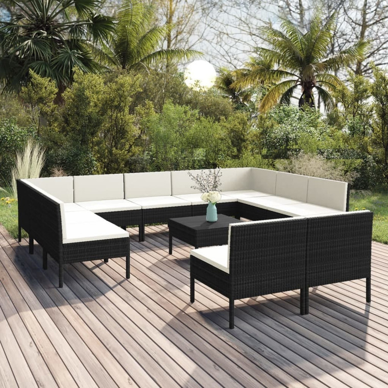  12 Piece Patio Lounge Set with Cushions Poly Rattan Black A949-3094608