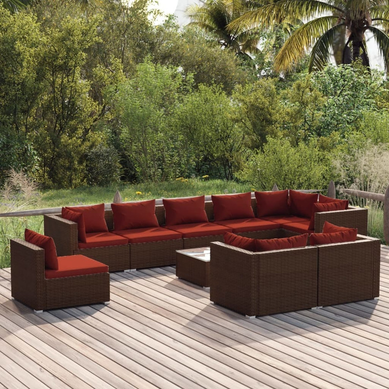  10 Piece Patio Lounge Set with Cushions Poly Rattan Brown A949-3102635