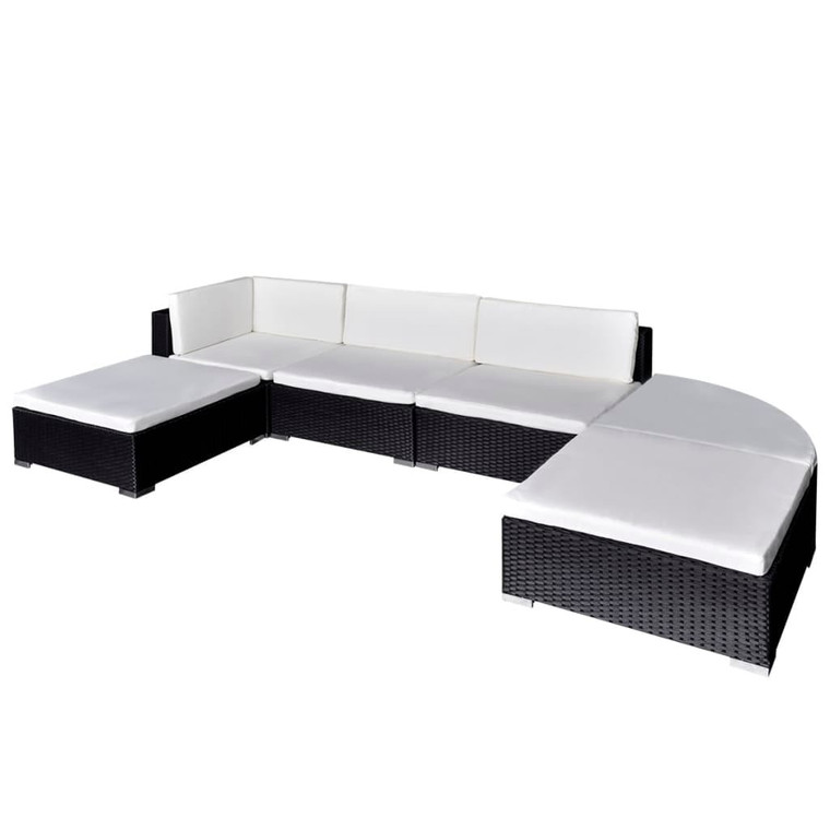  6 Piece Patio Lounge Set with Cushions Poly Rattan Black A949-42098