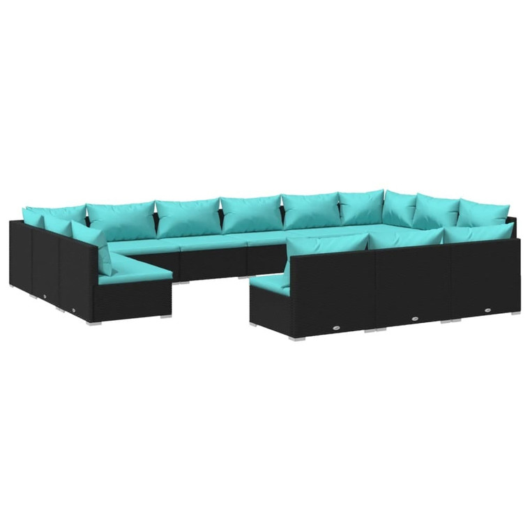  13 Piece Patio Lounge Set with Cushions Black Poly Rattan A949-3102153