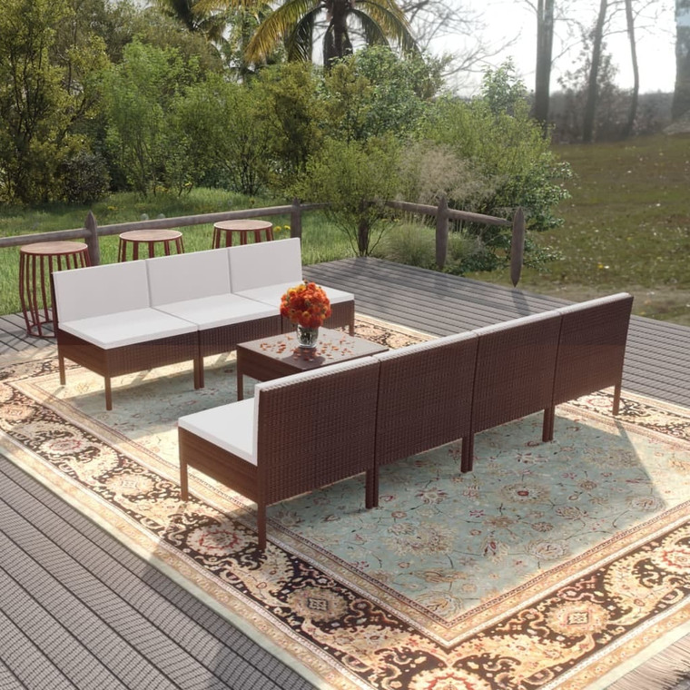  8 Piece Patio Lounge Set with Cushions Poly Rattan Brown A949-3094327