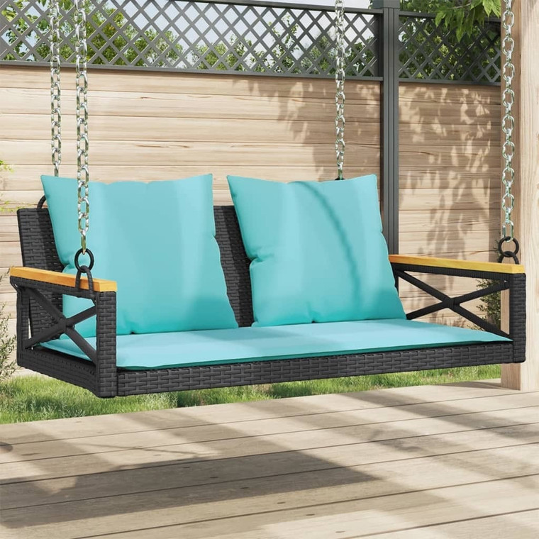  Swing Bench with Cushions Black 42.9"x24.4"x15.7" Poly Rattan A949-368160