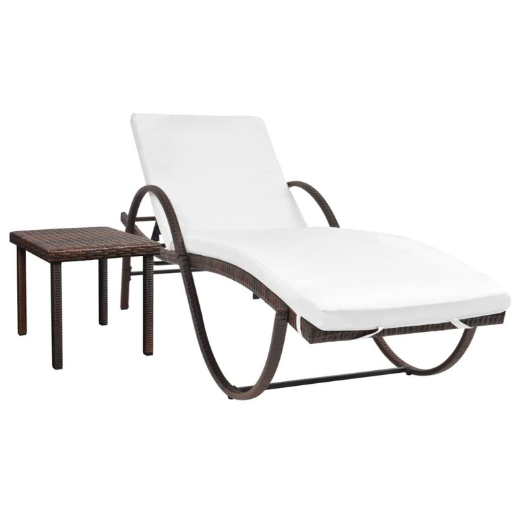  Sun Lounger with Cushion & Table Poly Rattan Brown A949-42885