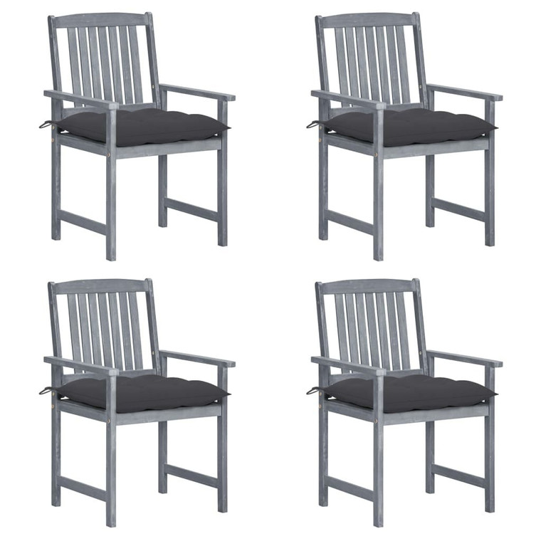  Patio Chairs with Cushions 4 pcs Gray Solid Acacia Wood A949-3061252