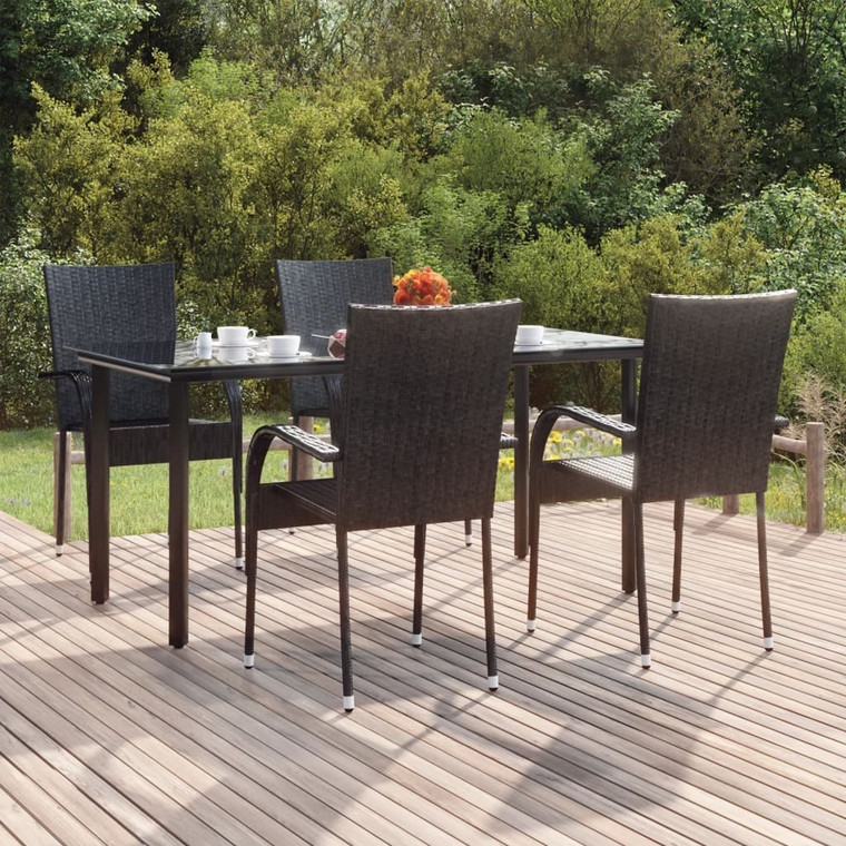  5 Piece Patio Dining Set Black Poly Rattan A949-3156656