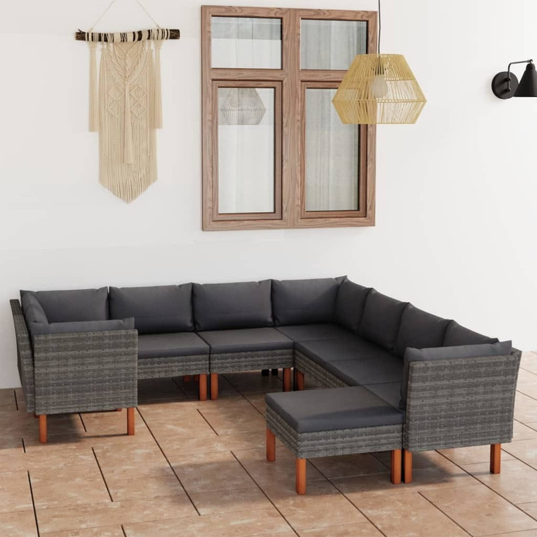  9 Piece Patio Lounge Set with Cushions Poly Rattan Gray A949-3059722