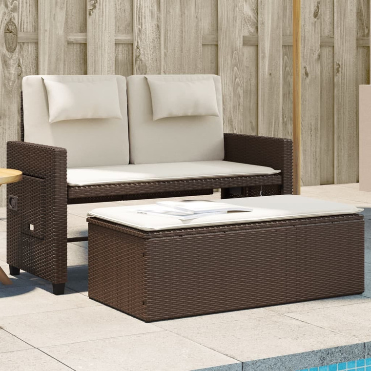  Reclining Patio Bench with Cushions Brown Poly Rattan A949-365818