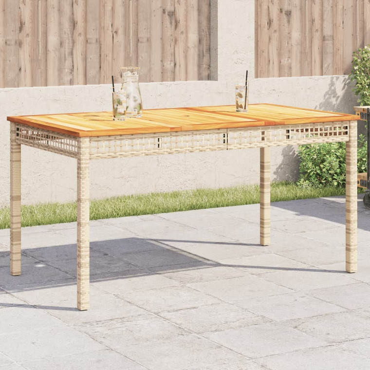  Patio Table Beige 55.1"x31.5"x29.5" Poly Rattan Acacia Wood A949-366278
