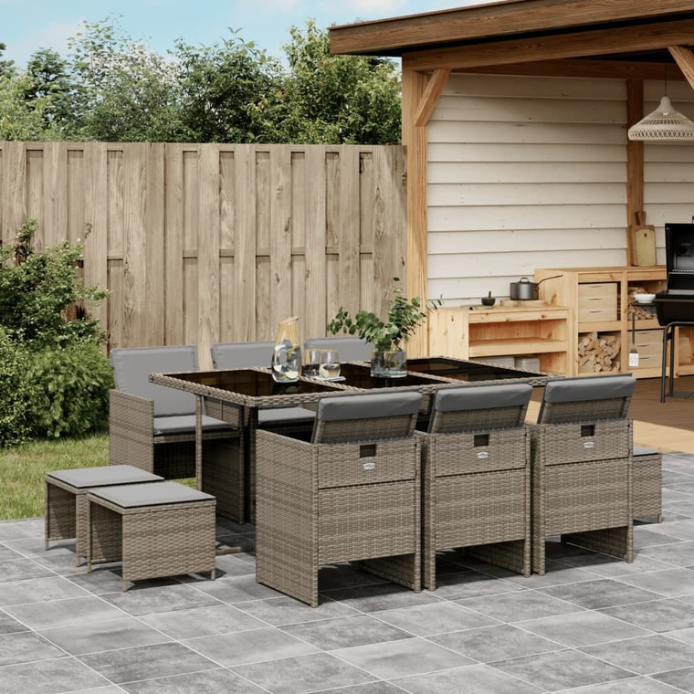  11 Piece Patio Dining Set with Cushions Gray Poly Rattan A949-3277735