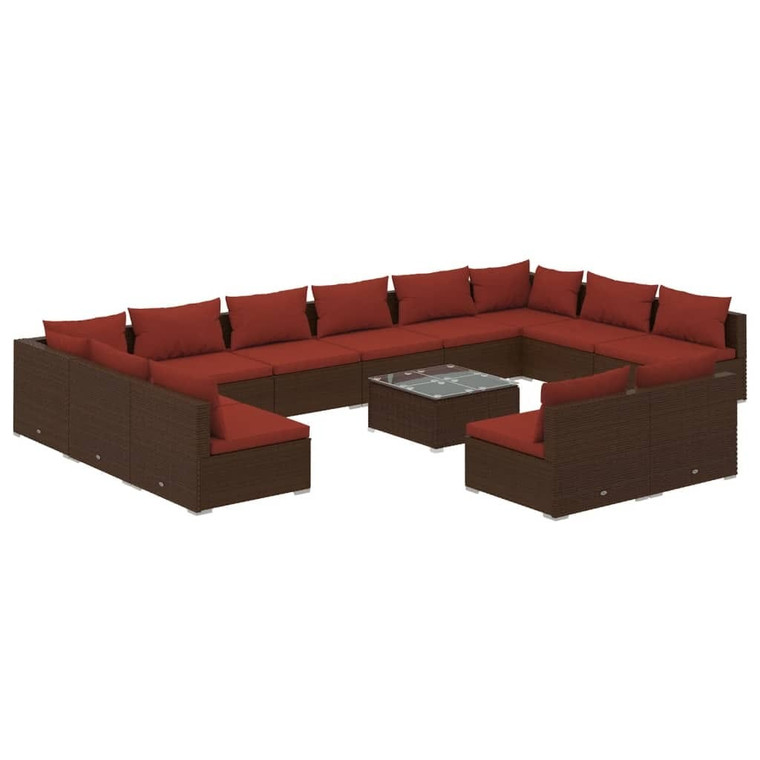  13 Piece Patio Lounge Set with Cushions Brown Poly Rattan A949-3102147