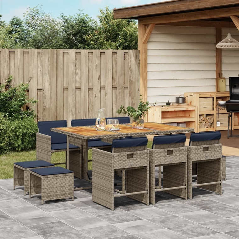  11 Piece Garden Dining Set with Cushions Grey Poly Rattan A949-3277924