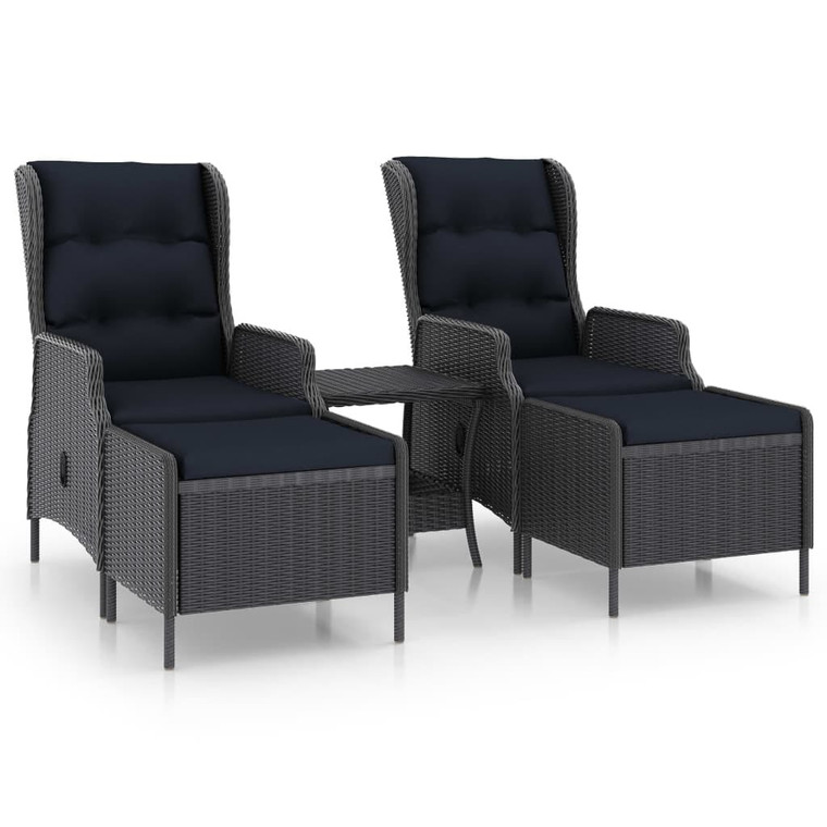  3 Piece Patio Lounge Set with Cushions Poly Rattan Dark Gray A949-3060154