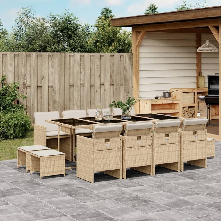  13 Piece Patio Dining Set with Cushions Beige Poly Rattan A949-3277749