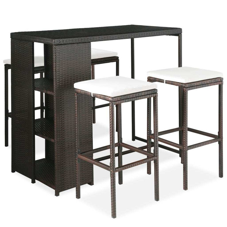  5 Piece Patio Bar Set with Cushions Poly Rattan Brown A949-3064913