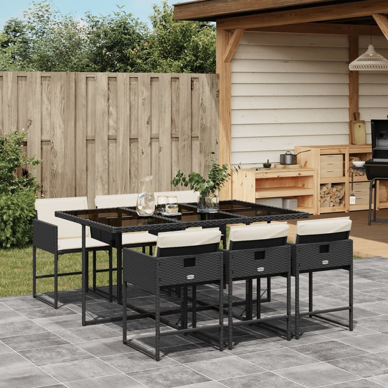  7 Piece Patio Dining Set with Cushions Black Poly Rattan A949-3278033