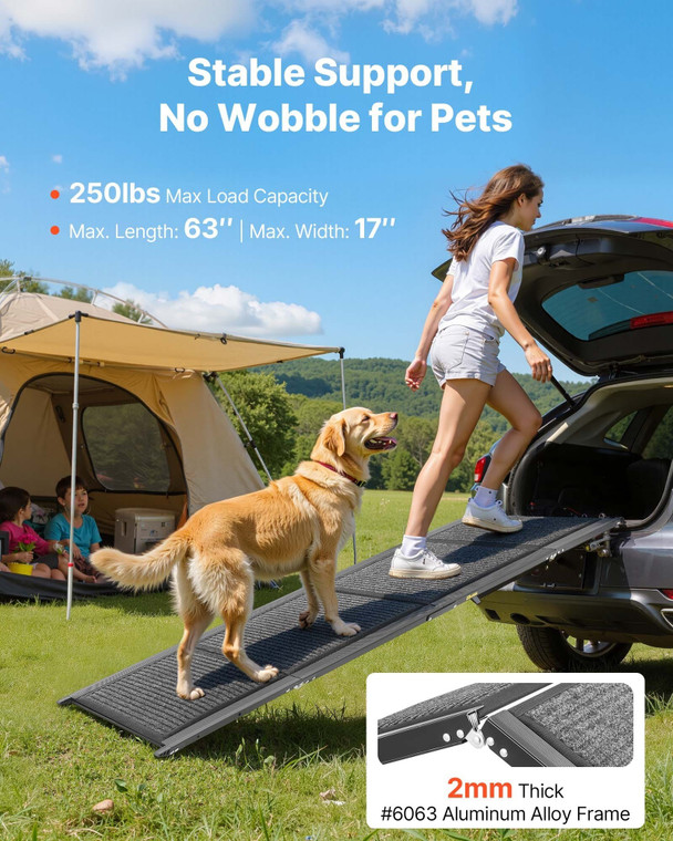 Dog Ramp for Cars, 63" L x 17" W, Folding Pet Ramps for Medium & Large Dogs up to 250lbs, Pet Stair E415-JSHWZDSCWAQPJ4B65001V0