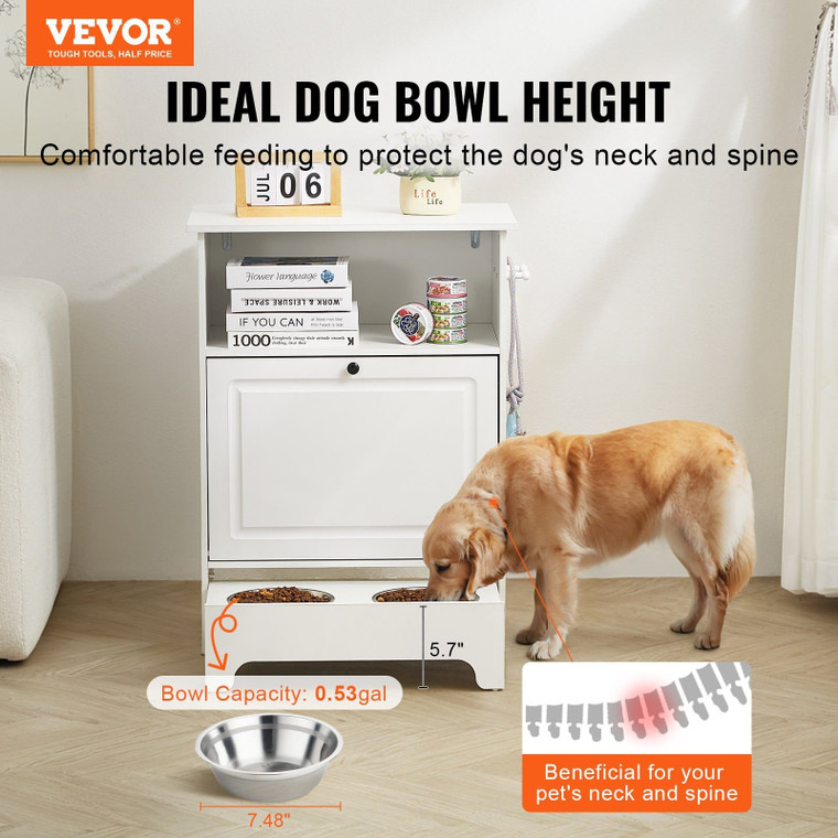 Pet Feeding Station with 2 Stainless Steel Bowls, Elevated Dog Bowls with Storage, Dog Food Storage E415-MZCWHSWJ24YC6P61XV0