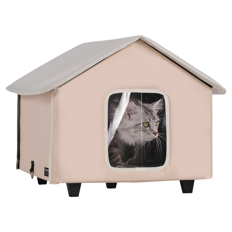 Elevated Heated Cat House, Outdoor Kitty Shelter with Timer, 600D Oxford Cloth Foldable Cat Shelter E415-FWSBYMBHSNJBXCGRFV1