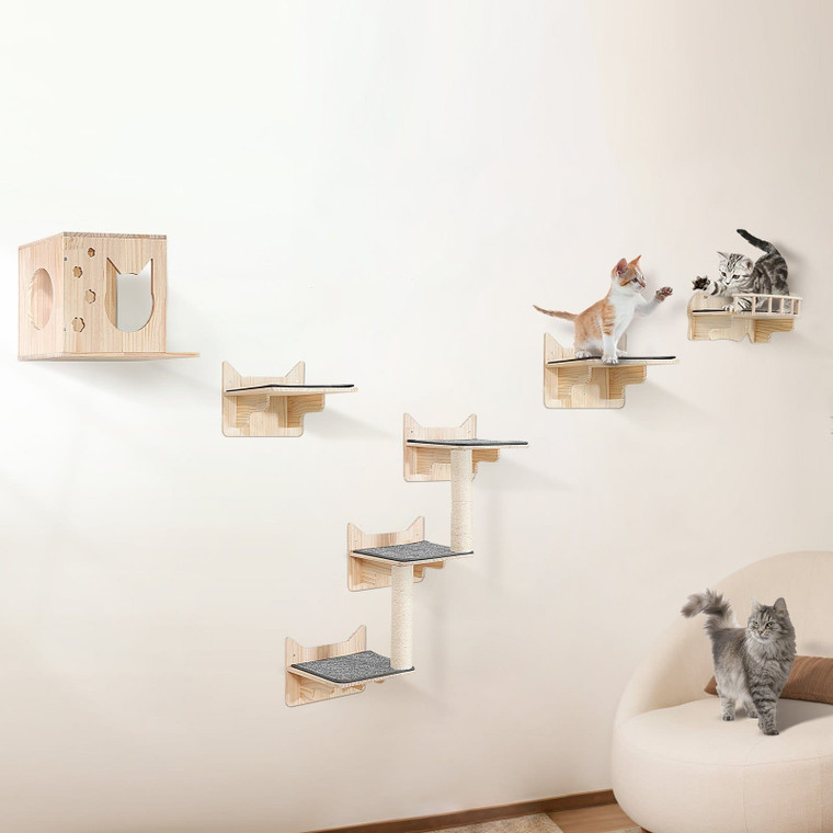 Wall Mounted Cat Shelves, Cat Wall Shelves and Perches with Jumping Boards, Nest, Barrier Board & C E415-ZYSBGSMPJ5JTSS2V1V0