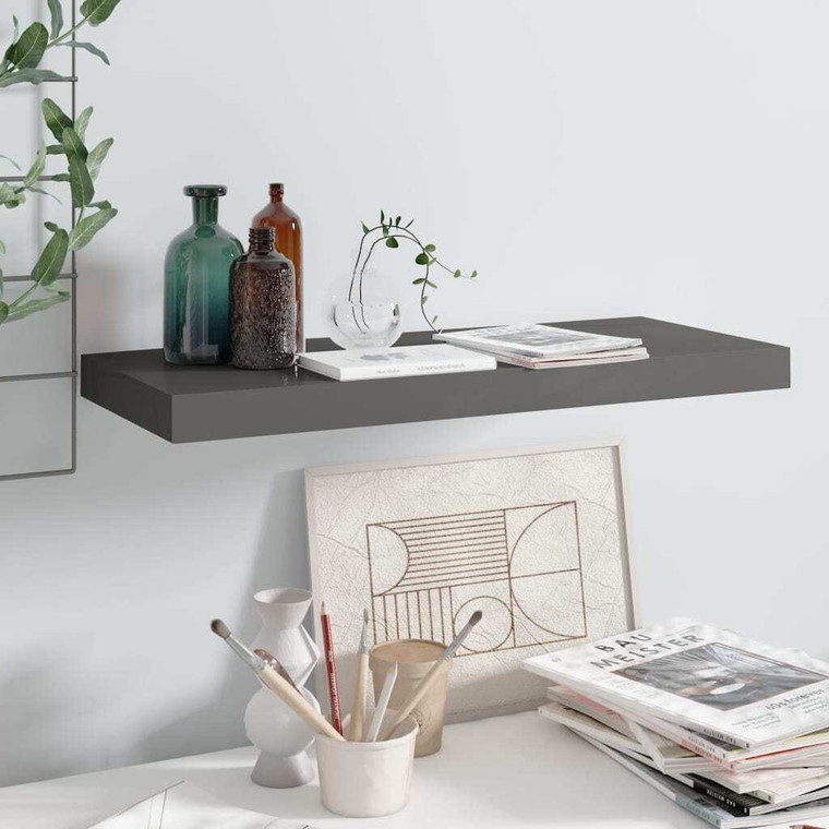  Floating Wall Shelf High Gloss Gray 23.6"x9.3"x1.5" MDF A949-323790