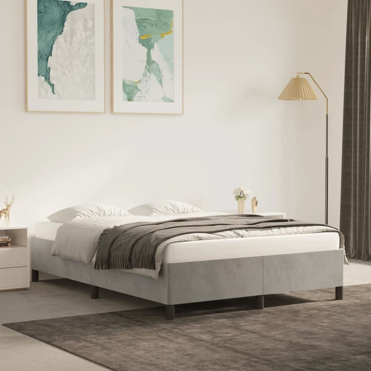 Bed Frame without Mattress Light Gray 53.9"x74.8" Full Velvet A949-347354