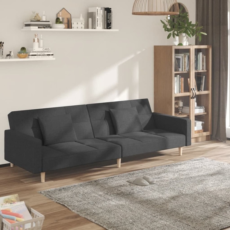  2-Seater Sofa Bed with Two Pillows Dark Gray Fabric A949-375800