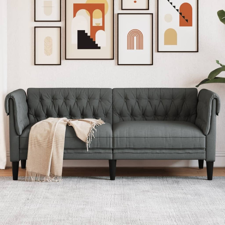  Chesterfield Sofa 2-Seater Dark Gray Fabric A949-372548