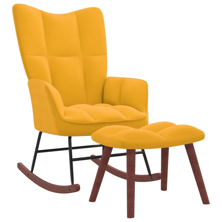  Rocking Chair with a Stool Mustard Yellow Velvet A949-328157