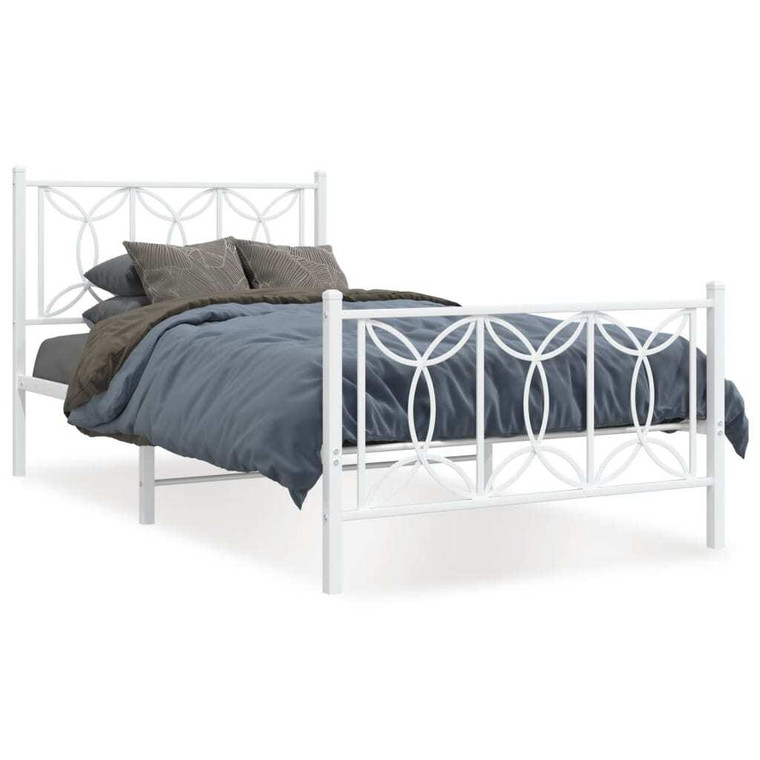  Metal Bed Frame without Mattress with Footboard White 39.4"x78.7 A949-376190