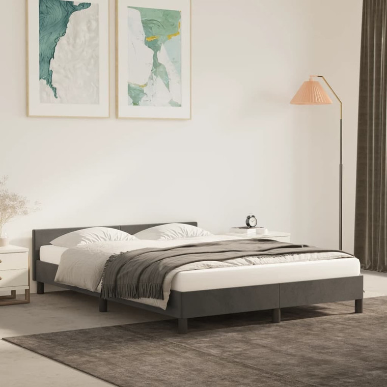 Bed Frame without Mattress Dark Gray Full Velvet A949-347604