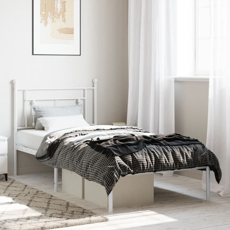  Metal Bed Frame without Mattress with Headboard White 39.4"x78.7 A949-374383