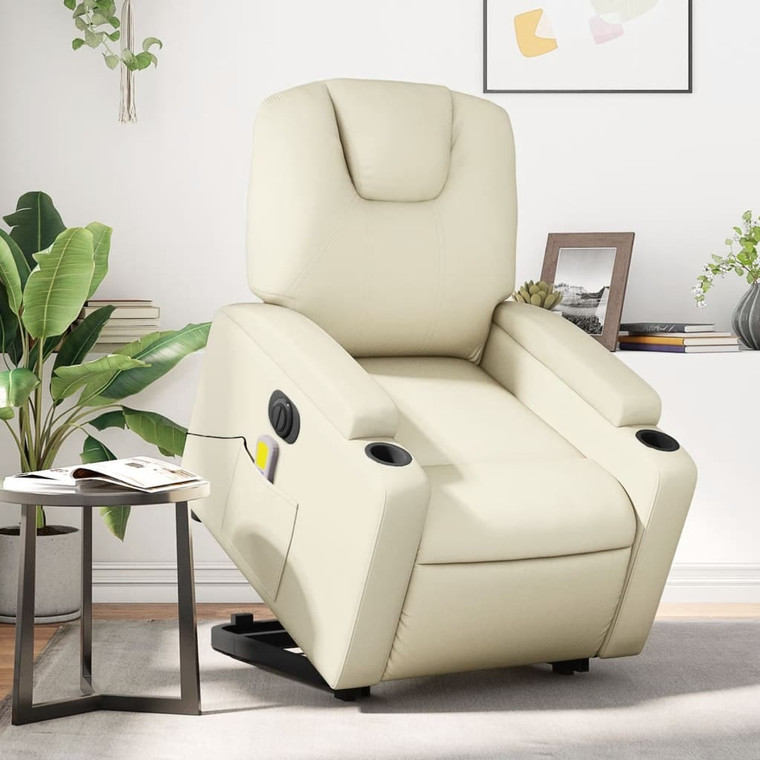  Electric Stand up Massage Recliner Chair Cream Faux Leather A949-3205998