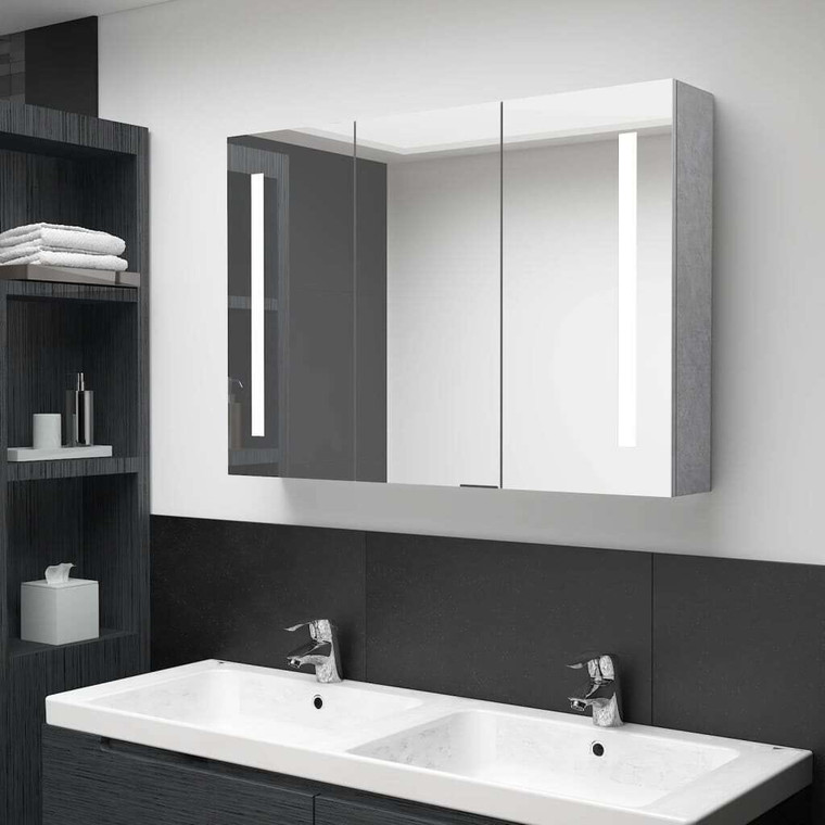  LED Bathroom Mirror Cabinet Concrete Gray 35"x5.5"x24.4 A949-326525