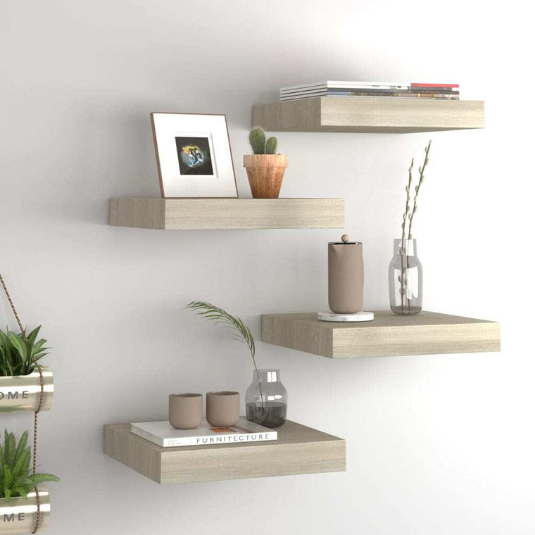  Floating Wall Shelves 4 pcs Oak 9.1"x9.3"x1.5" MDF A949-323867