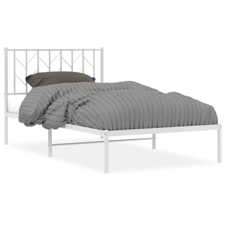  Metal Bed Frame without Mattress with Headboard White 39.4"x78.7 A949-374481