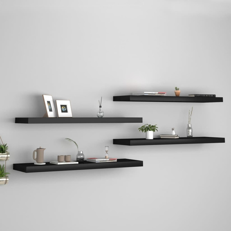  Floating Wall Shelves 4 pcs Black 35.4"x9.3"x1.5" MDF A949-323840