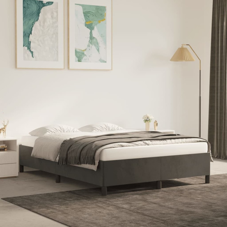  Bed Frame without Mattress Dark Gray 53.9"x74.8" Velvet A949-347355