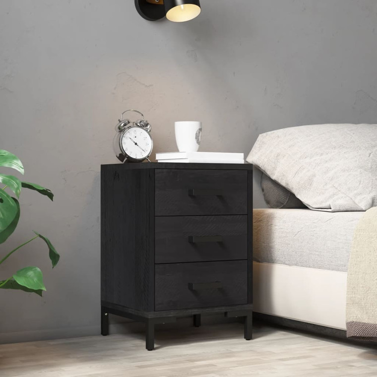  Bedside Cabinet Black 15.7"x11.8"x21.7" Solid Wood Pine A949-349914