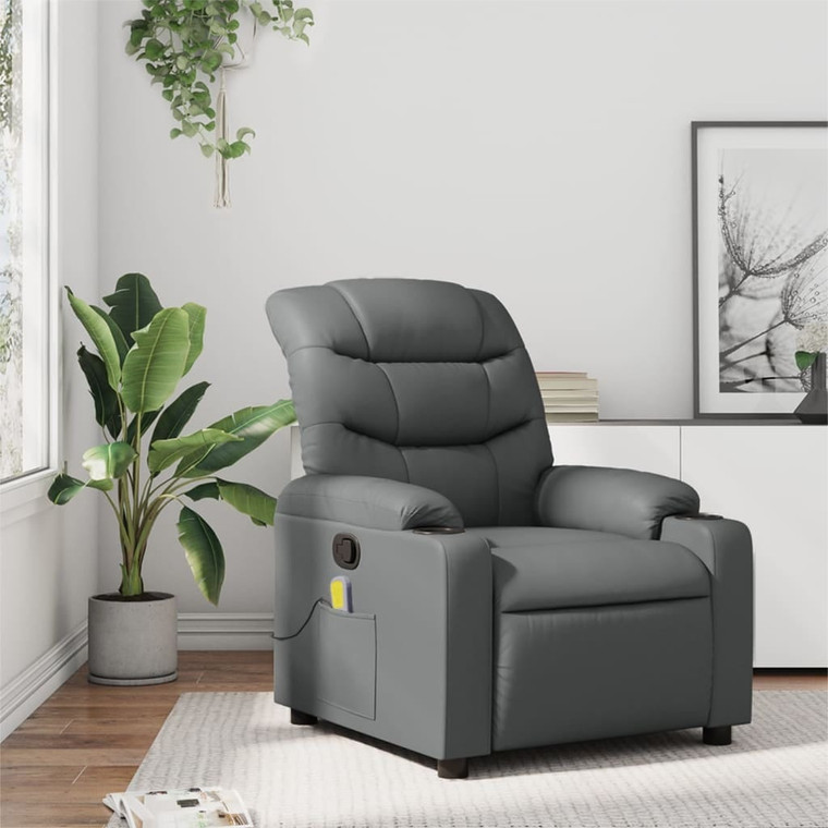  Massage Recliner Chair Grey Faux Leather A949-3206905