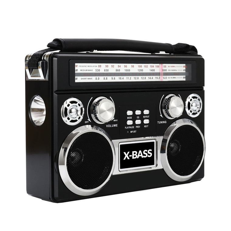 SuperSonic Retro Rechargeable 3 Band Radio With Bluetooth and Flashlight in Black D970-SC-1097BT-BLK