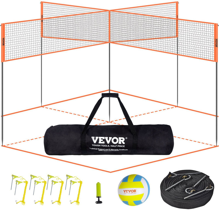 4-Way Volleyball Net, Adjustable Height Badminton Net Set for Backyard Beach Lawn, Outdoor Portable E415-SFPQW1414YC0XFM07V0